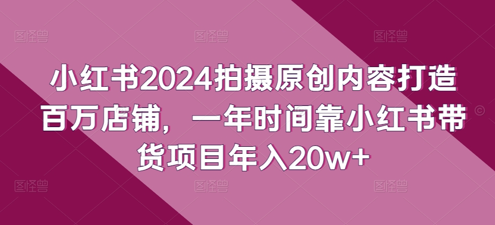 小红书2024拍摄原创内容打造百万店铺，一年时间靠小红书带货项目年入20w+-518网创