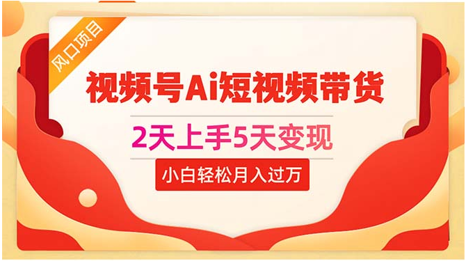 （10807期）2天上手5天变现视频号Ai短视频带货0粉丝0基础小白轻松月入过万-518网创